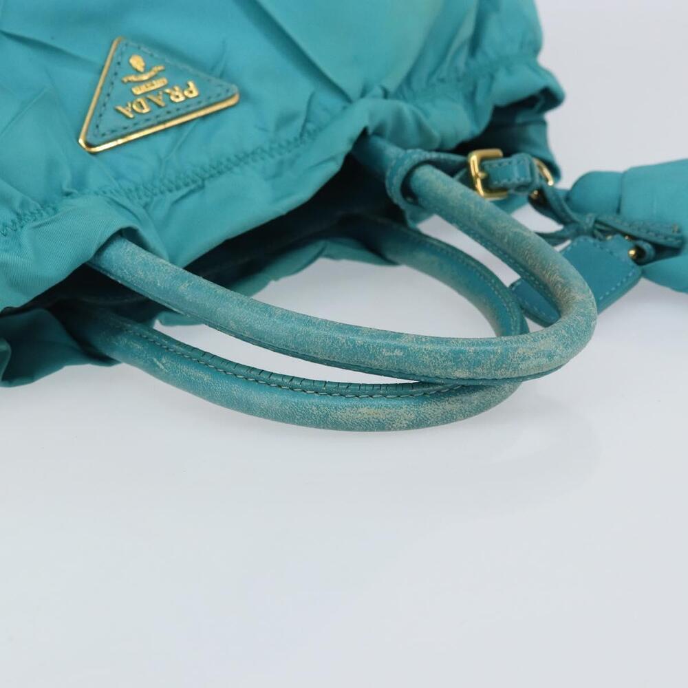 PRADA Hand Bag Nylon Light Blue Gold Auth ka1374 - Picture 7 of 16